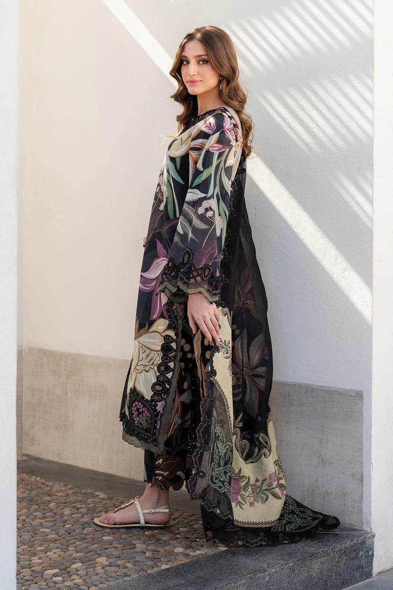 All-Over Print Embroidered Black Lawn Dress Design for EID and Formal Wear