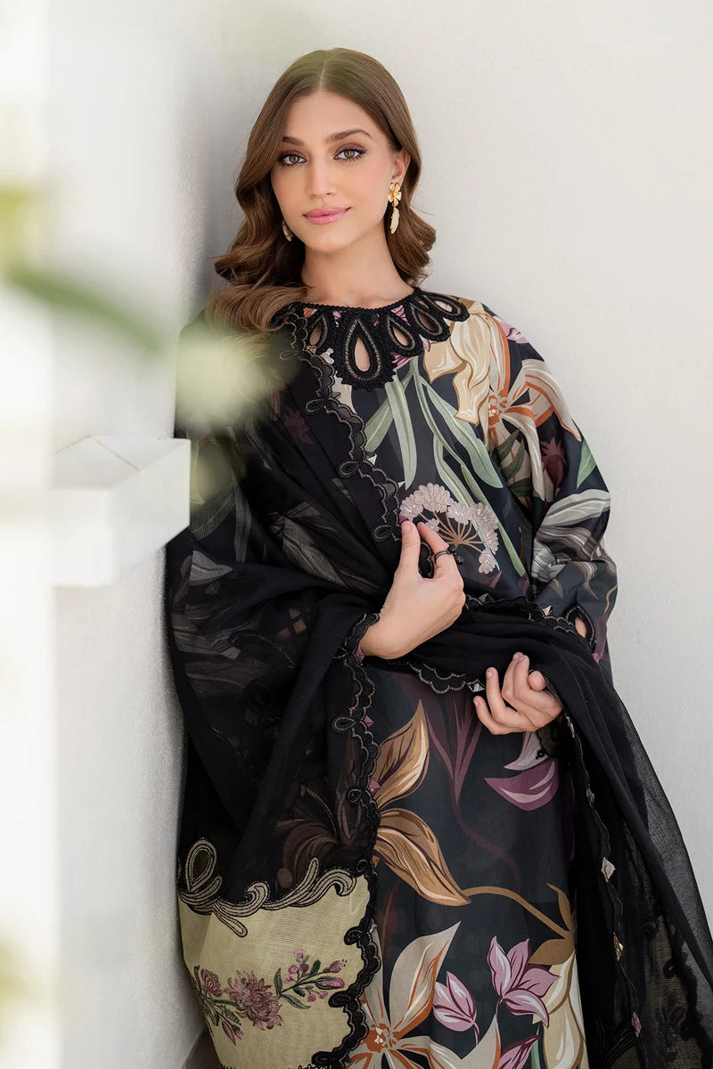 All-Over Print Embroidered Black Lawn Dress Design for EID and Formal Wear