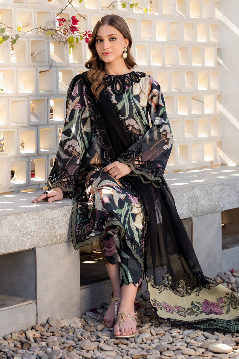 All-Over Print Embroidered Black Lawn Dress Design for EID and Formal Wear