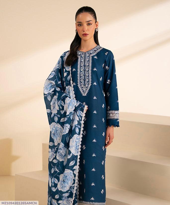 Signature Heavy Embroidered Lawn Suit with Diamond Digital Dupatta - Teal Rose
