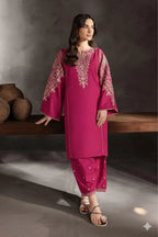 Festive Embroidered Lawn 2-Piece Suit with Border Trouser - Magenta Pink