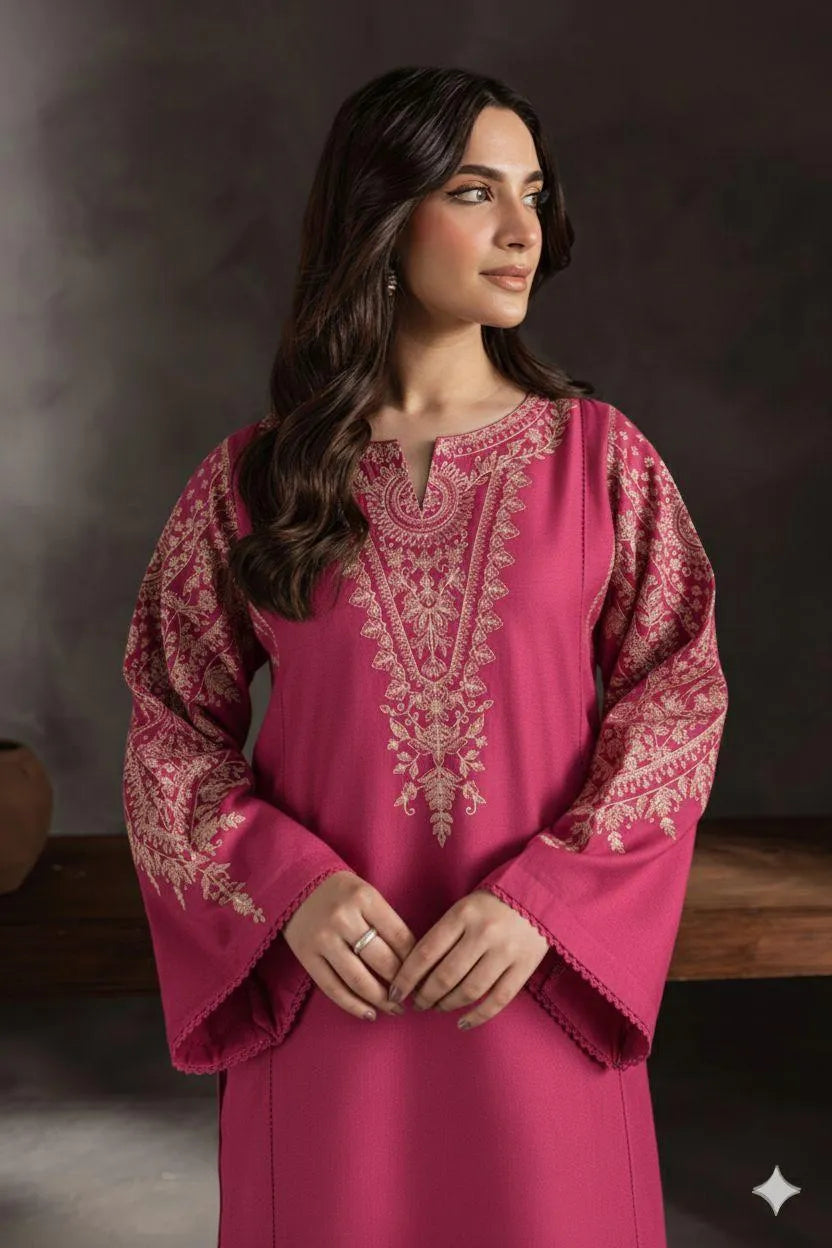 Festive Embroidered Lawn 2-Piece Suit with Border Trouser - Magenta Pink