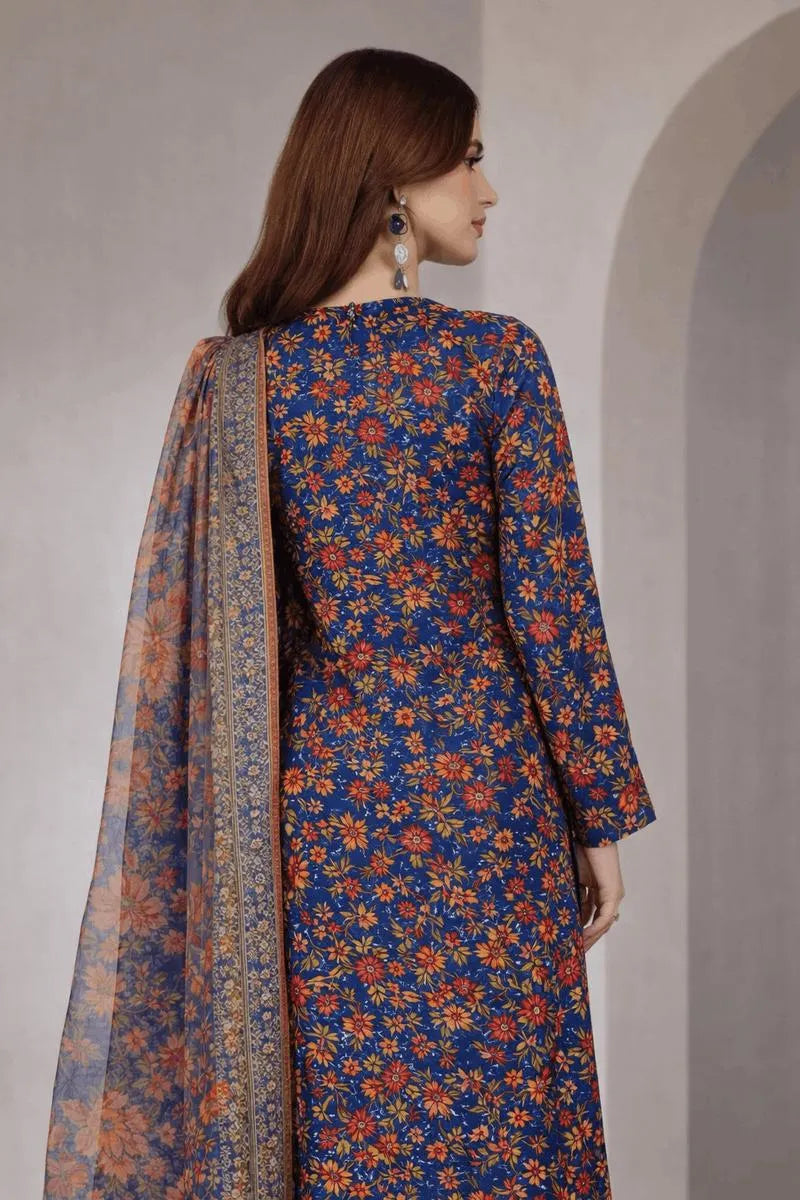 Premium Digital Printed Lawn 3-Piece Suit - Royal Blue
