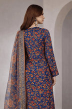 Premium Digital Printed Lawn 3-Piece Suit - Royal Blue
