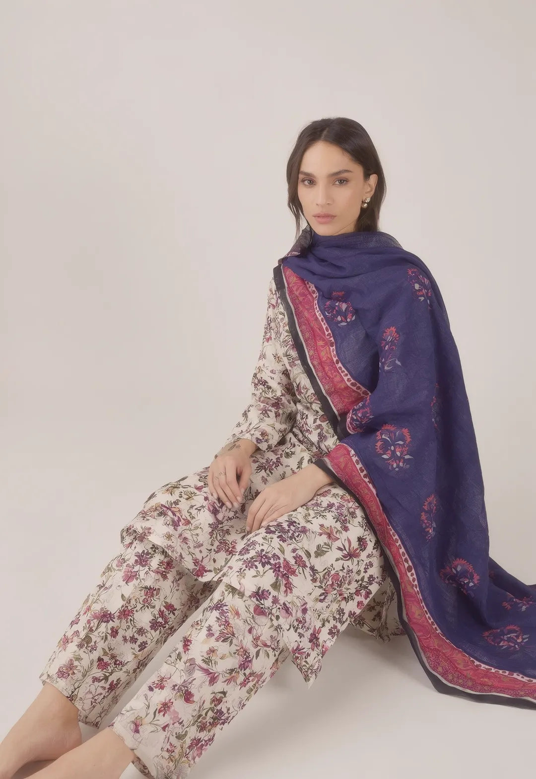 Indigo Bloom  3 Piece Elegant Unstitched Digital Printed Lawn Suit