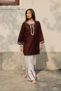 Ready to Wear Embroidered Cotton 2-Piece Flapper Set - Brown