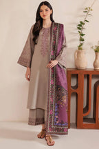 Signature Luxury Embroidered Lawn Suit - Beige & Purple.