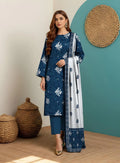 Signature Intricate Embroidered Dobby Lawn 3-Piece Suit - Prussian Blue