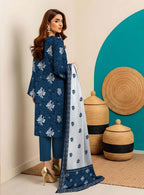Signature Intricate Embroidered Dobby Lawn 3-Piece Suit - Prussian Blue