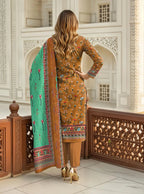 Signature Embroidered Luxury Lawn 3-Piece Suit with Cutwork Dupatta - Golden Mustard & Green