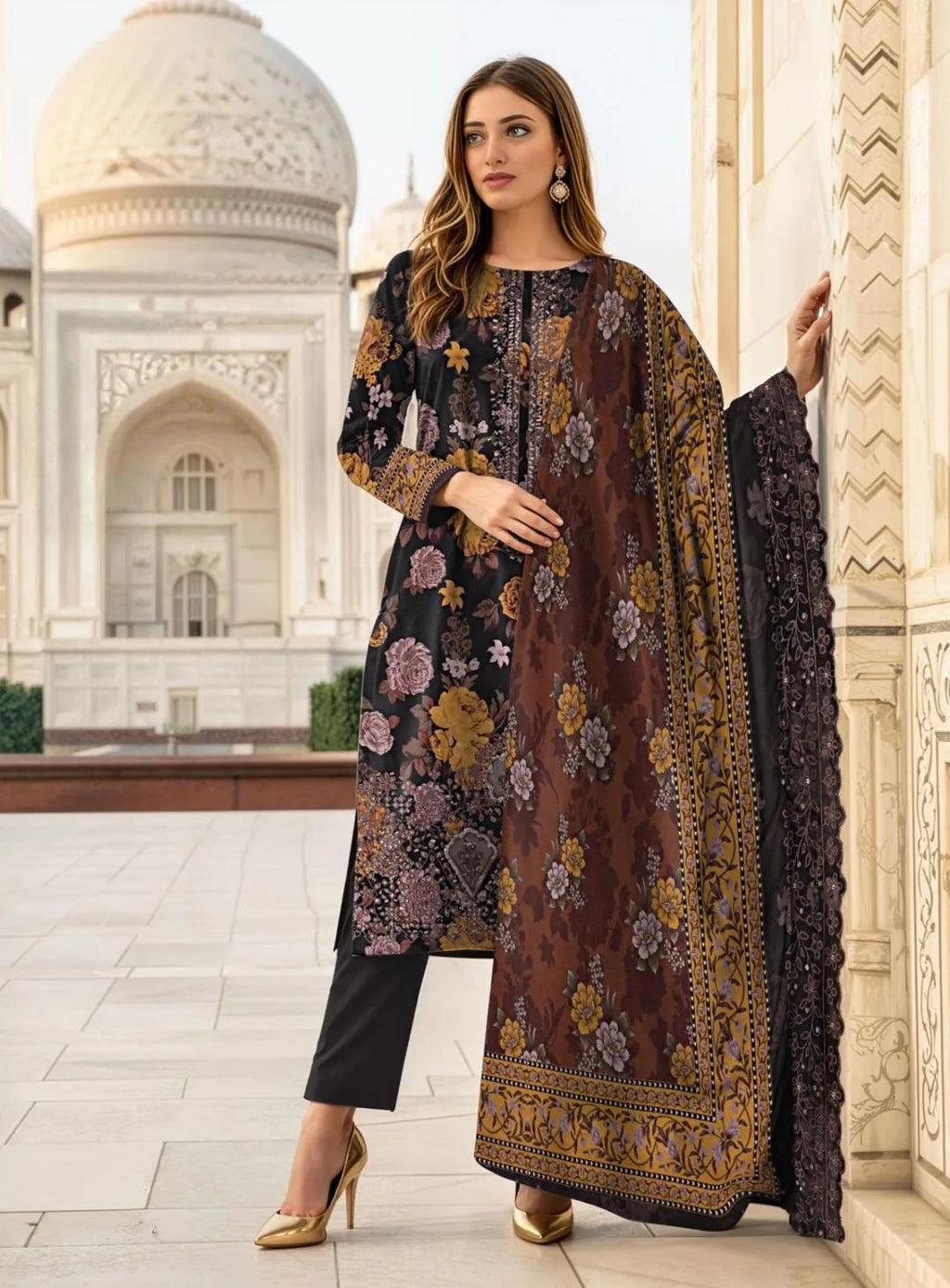 Signature Embroidered Festive Lawn 3-Piece Suit with Cut-Work Dupatta - Royal Black