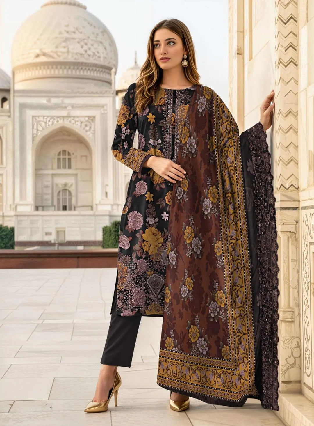 Signature Embroidered Festive Lawn 3-Piece Suit with Cut-Work Dupatta - Royal Black