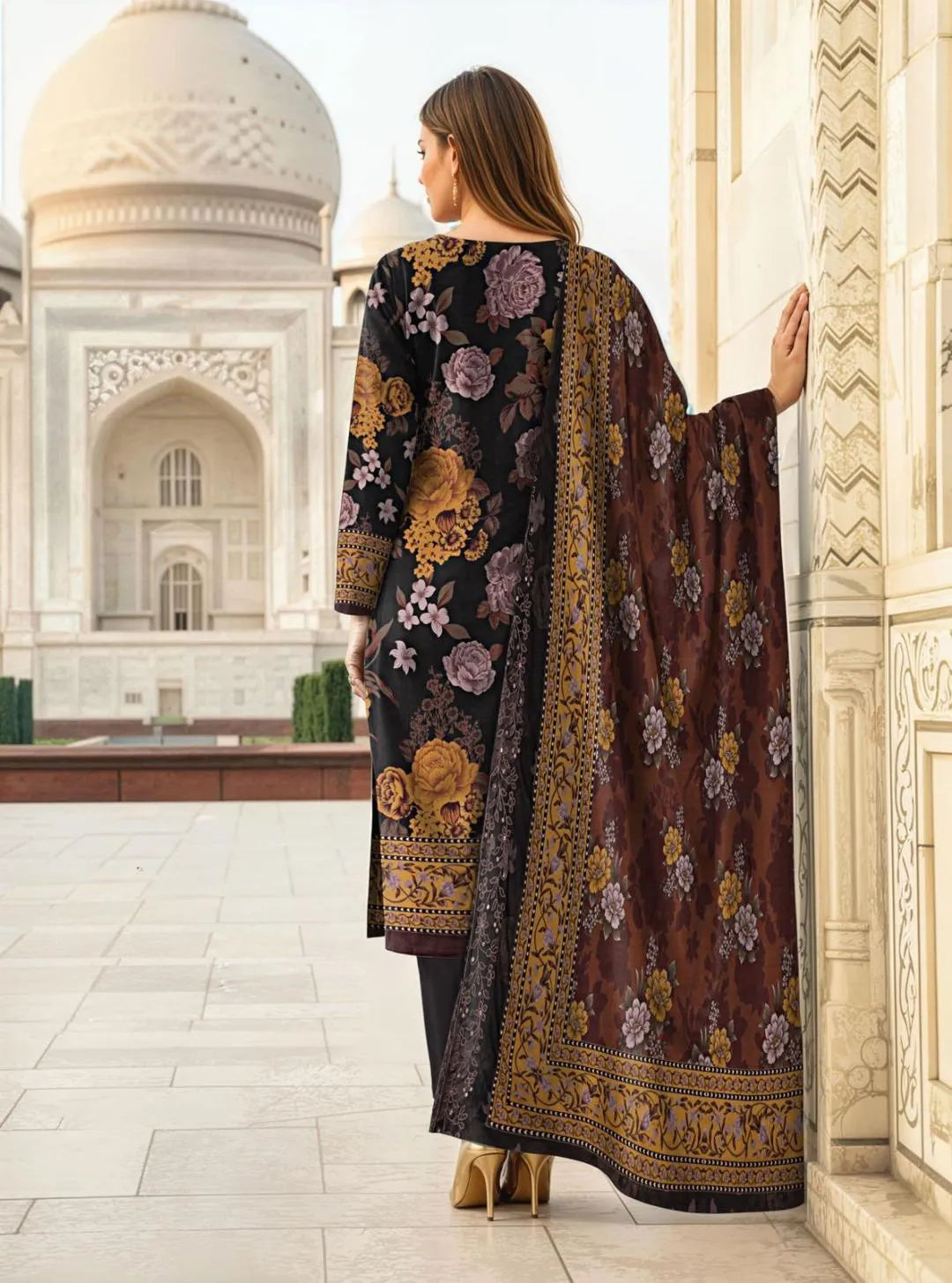 Signature Embroidered Festive Lawn 3-Piece Suit with Cut-Work Dupatta - Royal Black