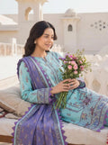 Ice Blue & Violet Printed Dobby Lawn 3-Piece Suit