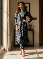 Monochrome Charcoal Floral Printed Lawn 2-Piece Co-ord Set