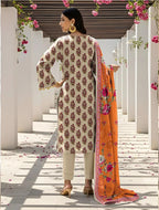 Elegant Printed Lawn 3-Piece Suit with Dobby Lawn Dupatta - Sage & Rust
