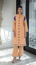 Pastel Orange Geometric Fusion Printed Lawn 2-Piece Co-ord Set