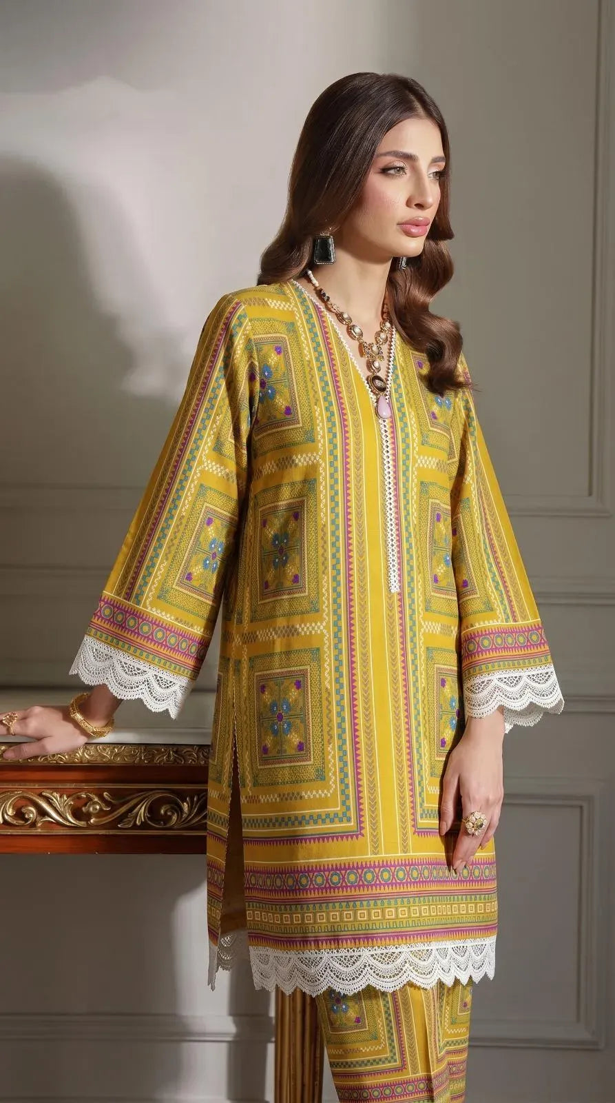 Lime Geometric Mosaic Printed Lawn 2-Piece Co-ord Set