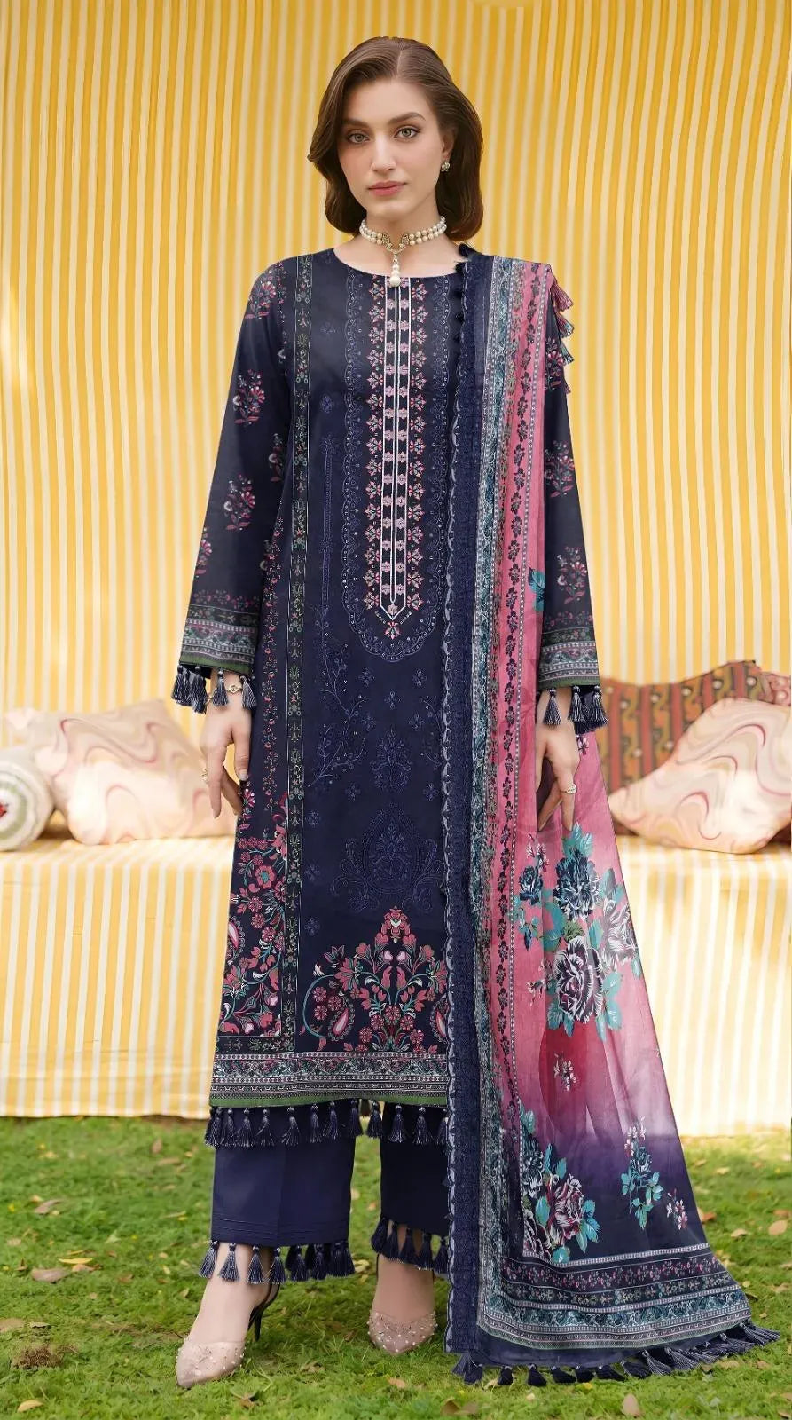 Signature Embroidered Lawn 3-Piece Suite - Regal Indigo & Mauve