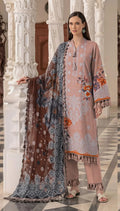 Graceful Printed Lawn 3-Piece Suit - Salmon Peach & Coffee