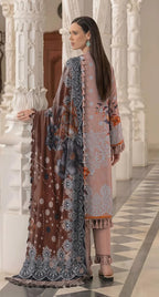 Graceful Printed Lawn 3-Piece Suit - Salmon Peach & Coffee