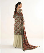 Premium Printed Dobby Lawn 3-Piece Suit - Off White & Rust