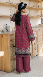 Deep Maroon-Red Embroidered Lawn 2-Piece Suit
