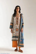 Classic Printed Lawn 3-Piece Suit - Ochre & Ivory