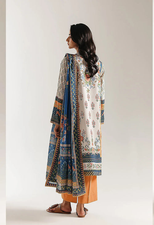 Classic Printed Lawn 3-Piece Suit - Ochre & Ivory