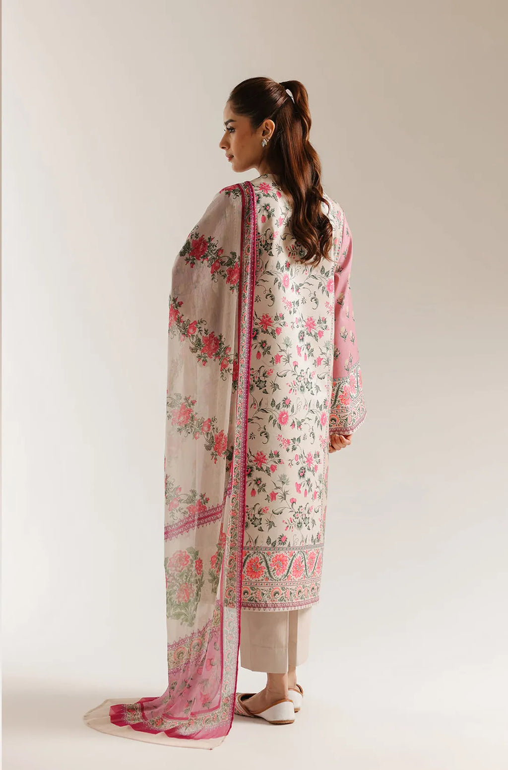Blush Meadow Printed Lawn 3-Piece Suit - Cream & Pink