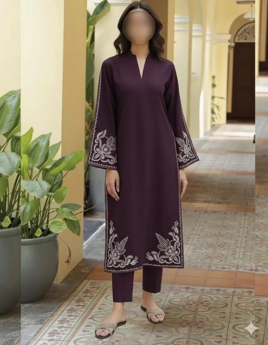Premium Embroidered Lawn 2-Piece Suit - Deep Plum