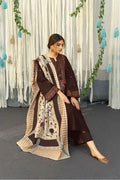 Signature Luxe Embroidered Lawn 3-Piece Suit - Chocolate Brown