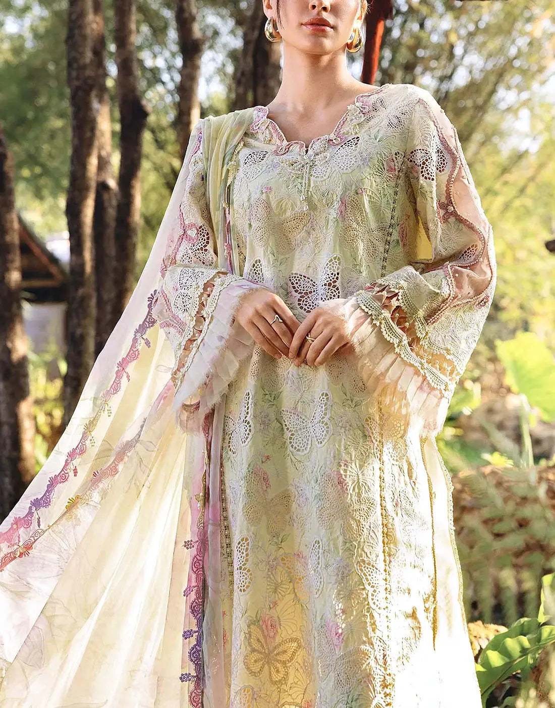 Luxury Schiffli Embroidered Butterfly Lawn Dress 2026 with Emb. Chiffon Dupatta