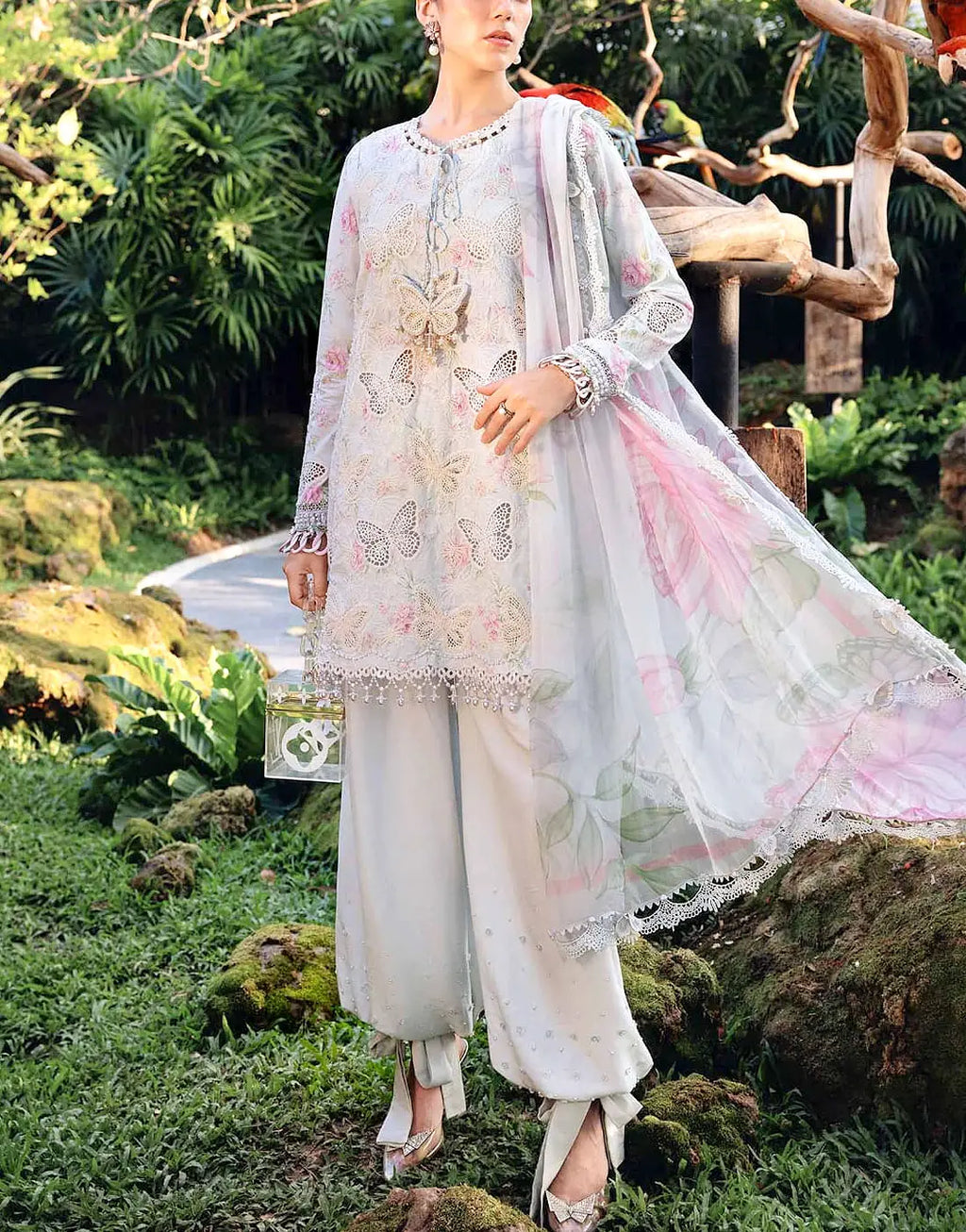 Luxury Schiffli Embroidered Butterfly Lawn Dress 2026 with Emb. Chiffon Dupatta