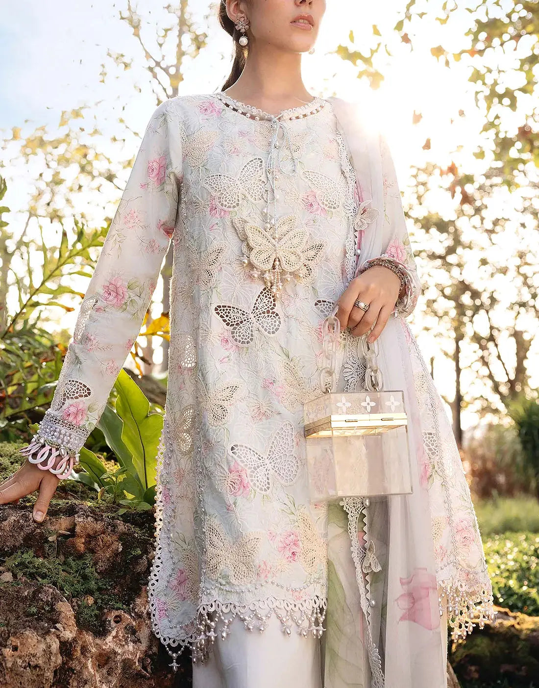 Luxury Schiffli Embroidered Butterfly Lawn Dress 2026 with Emb. Chiffon Dupatta
